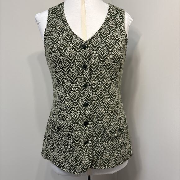 Bobbie Brooks Tops - Vintage 70s Bobbie Brooks Wool Vest Green Woven Geometric Boho Hippie Waistcoat